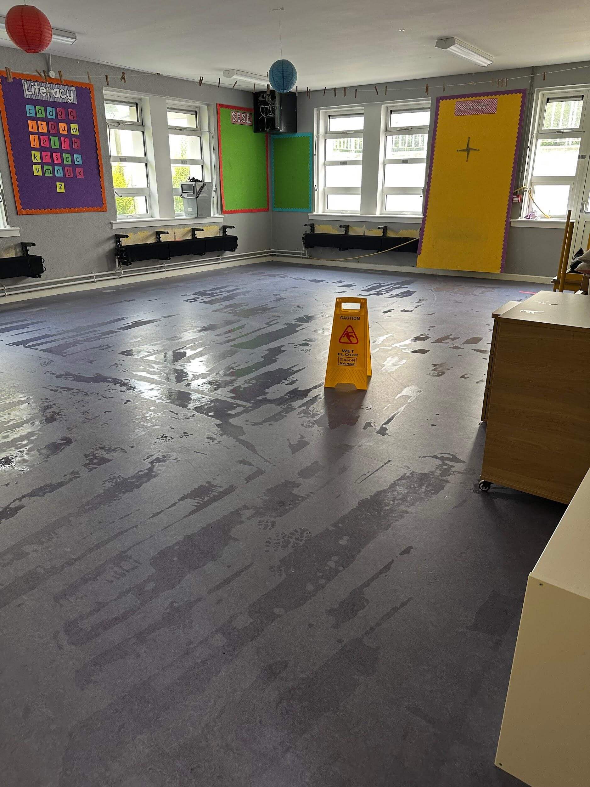 School after-renovation and post-construction cleaning in Greystones, Stillorgan, and Blackrock — Hexaclean Solutions providing professional deep cleaning for classrooms, halls, and facilities before reopening.