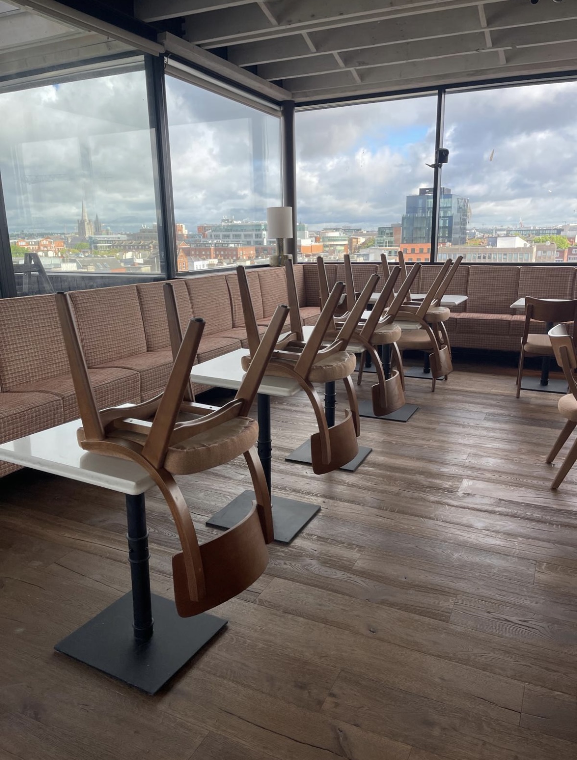 Hexaclean Solutions completing restaurant fit out cleaning at Dean Hotel Dublin rooftop dining area for PureFitout