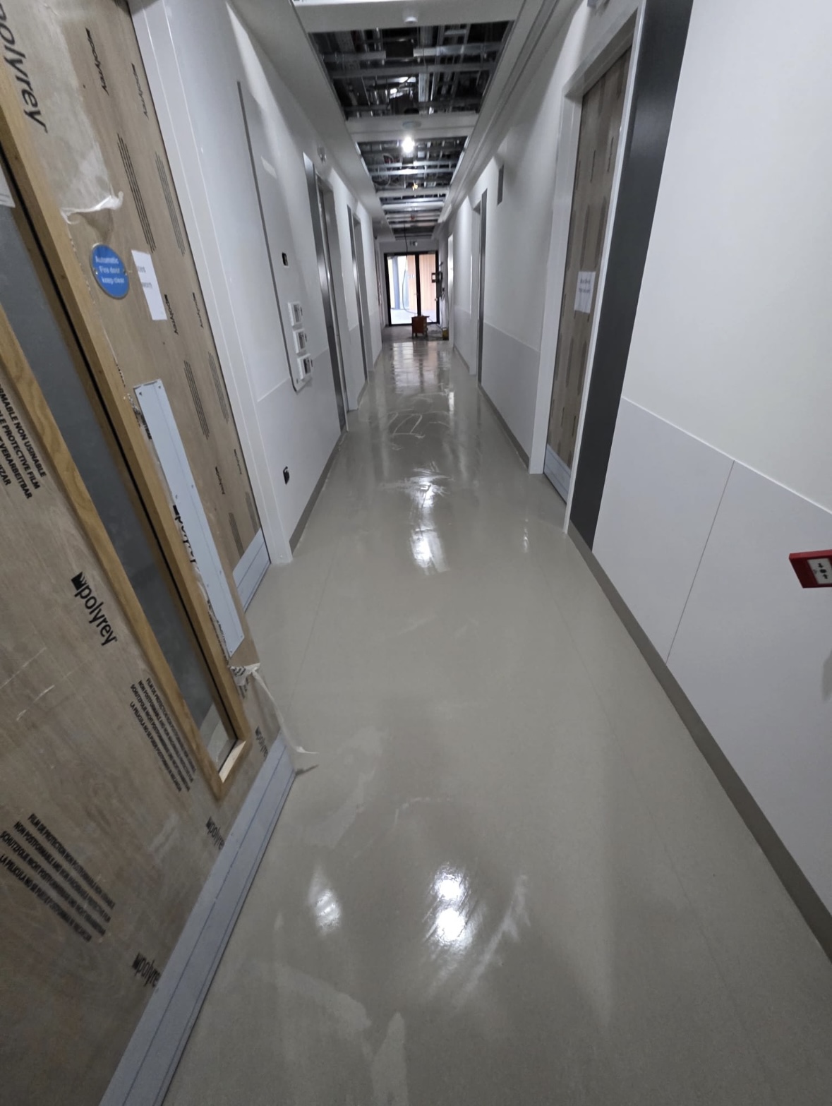 Hospital corridor floor cleaned during builders clean at St Vincent's Hospital