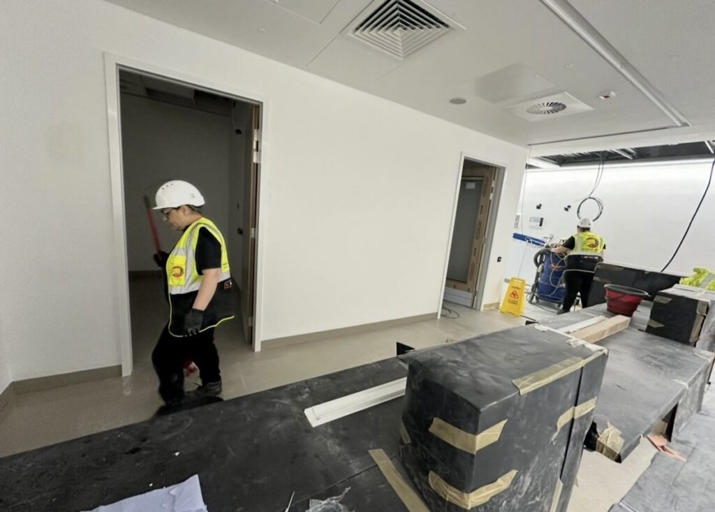 Hexaclean Solutions team cleaning around construction materials St Vincent's Hospital