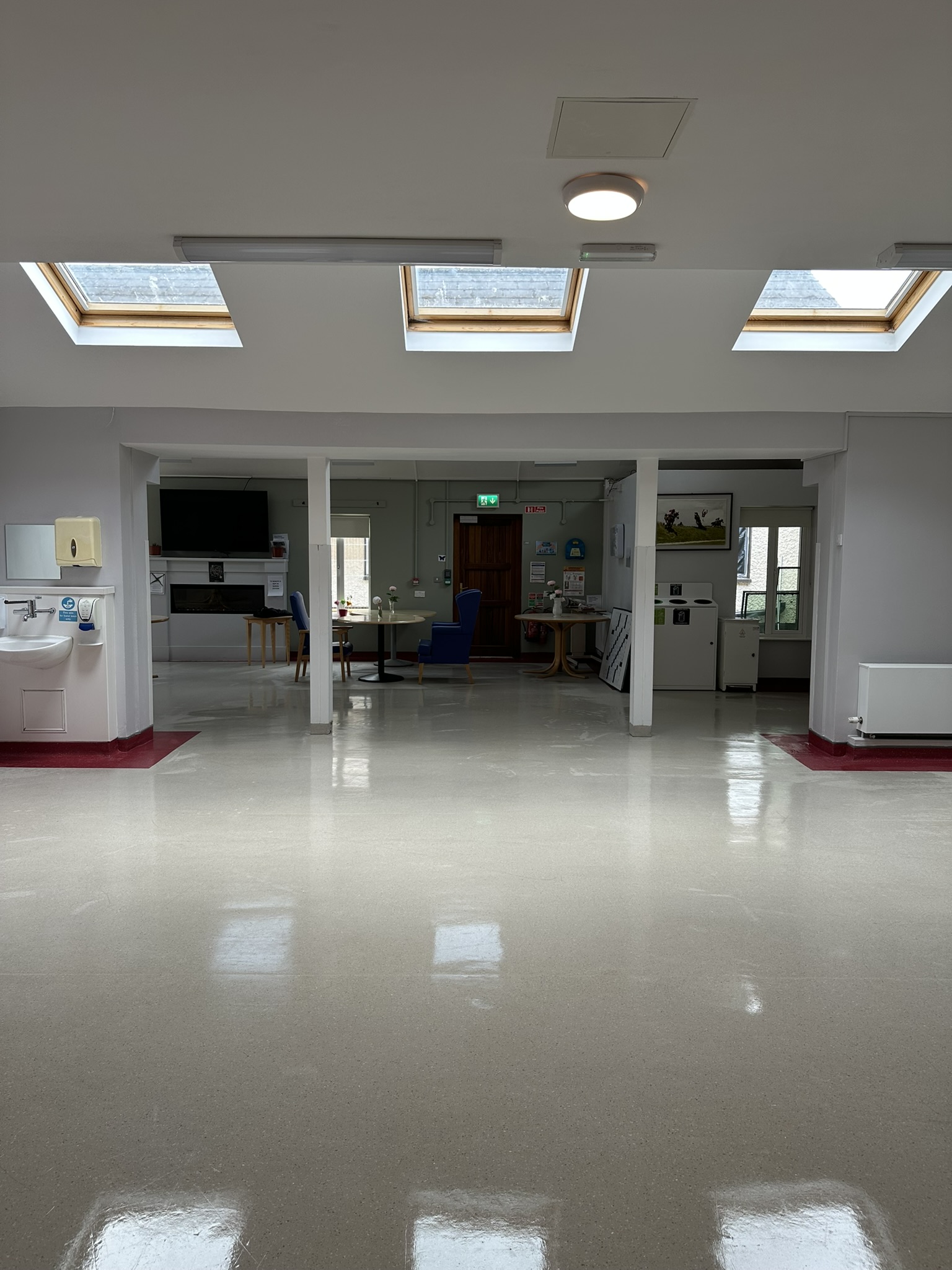 Hospital dining and seating area with polished floor after post construction clean Baltinglass