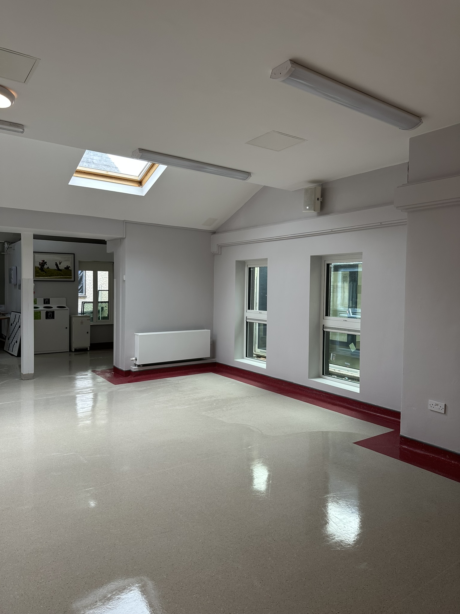 Hospital common room with polished floor after post construction clean Baltinglass Community Hospital