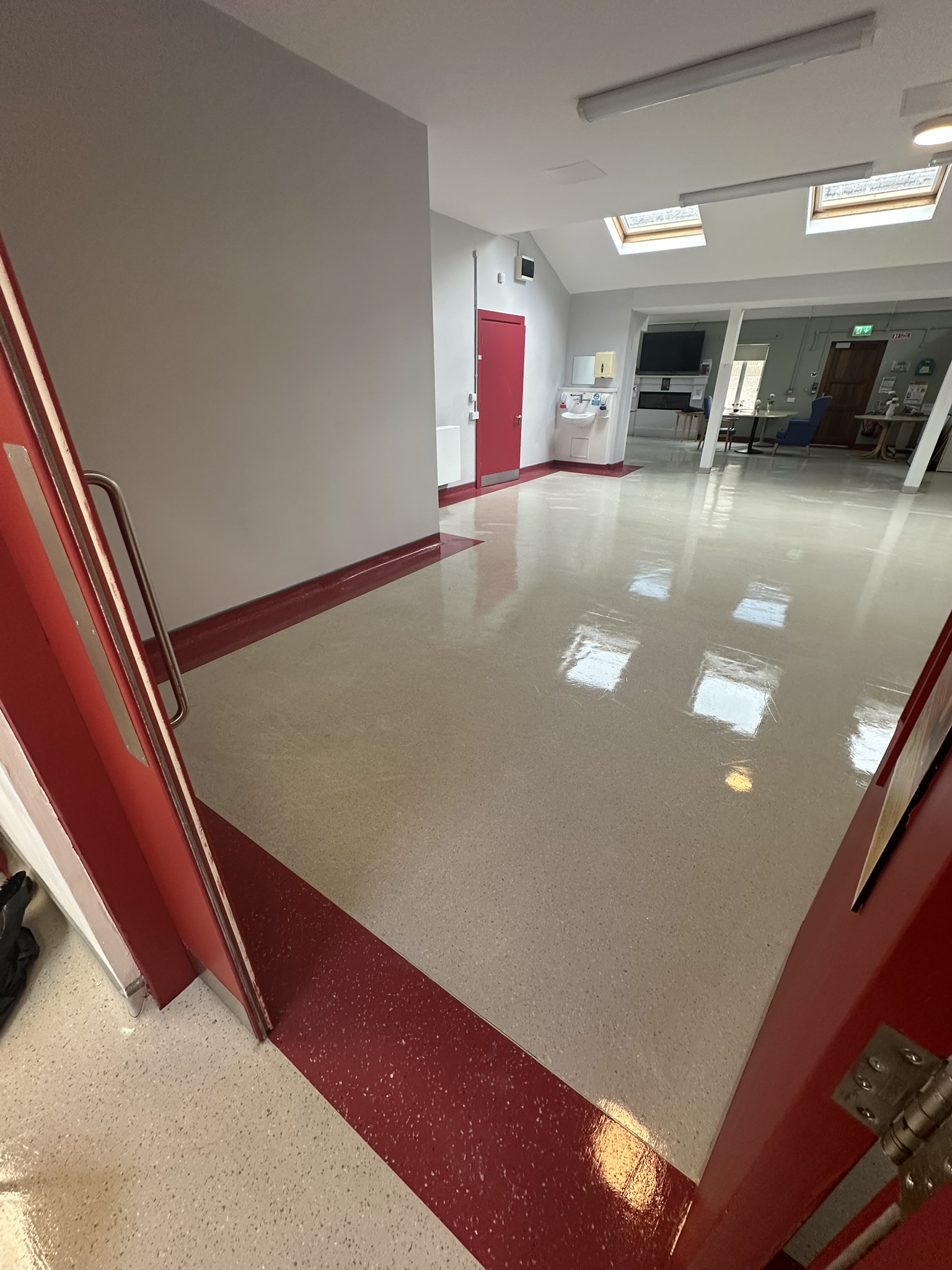 Hospital entrance and floor leading to dining area after post construction clean Baltinglass
