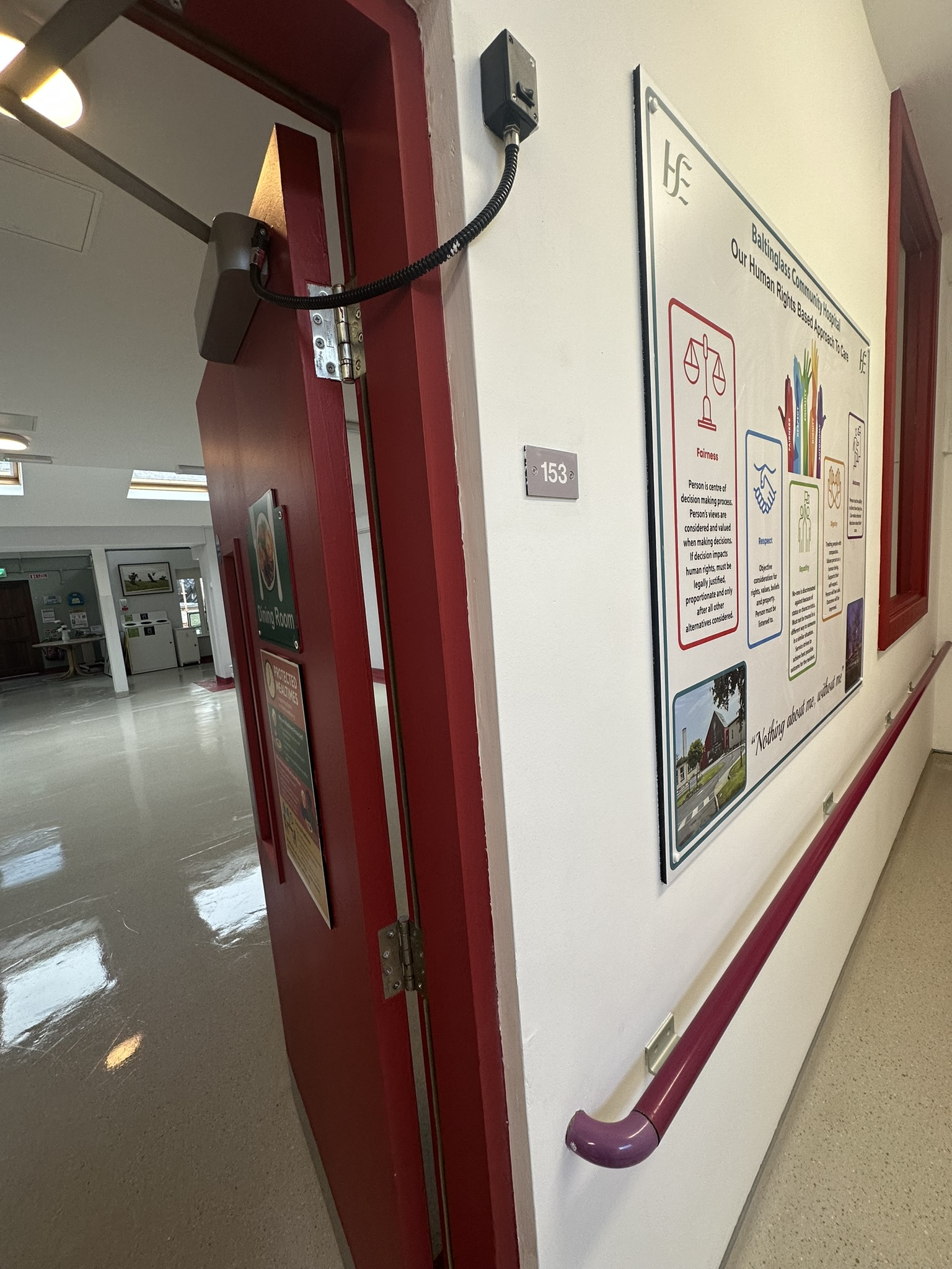 Corridor floor polished after post construction clean at Baltinglass Community Hospital