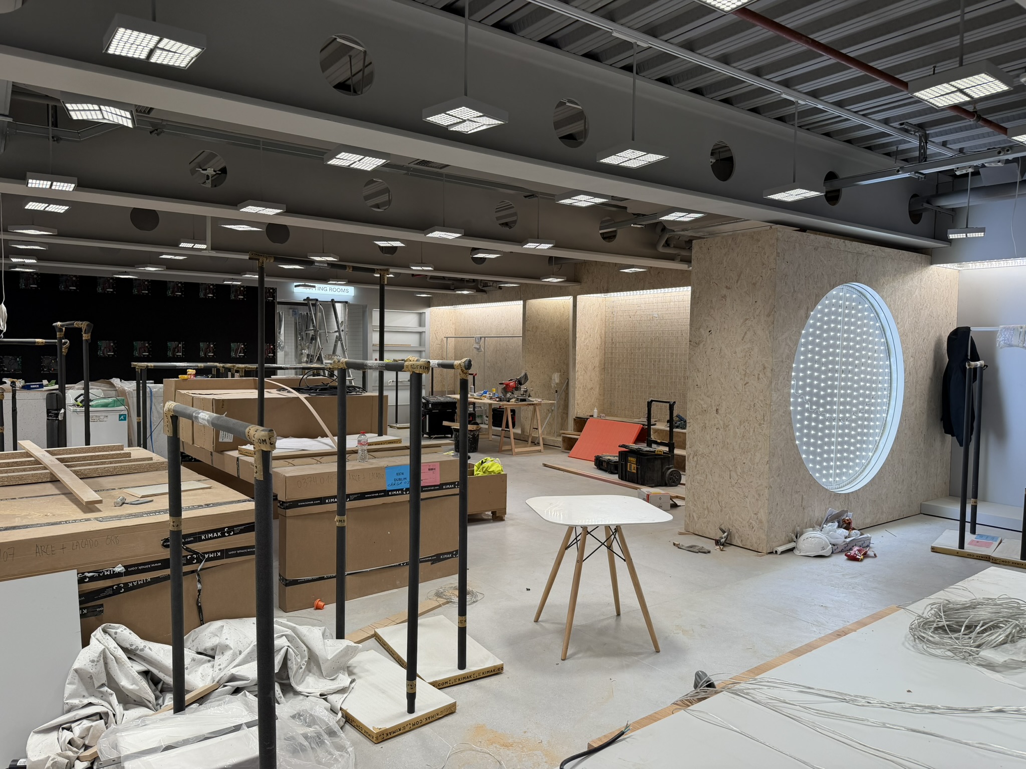 Retail fit-out under construction in Dundrum, Dublin during post-construction cleaning and preparation for final handover.