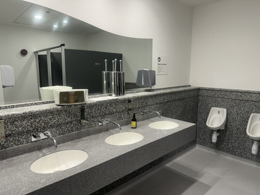Commercial office washroom during after builders office fit out cleaning in Dublin.