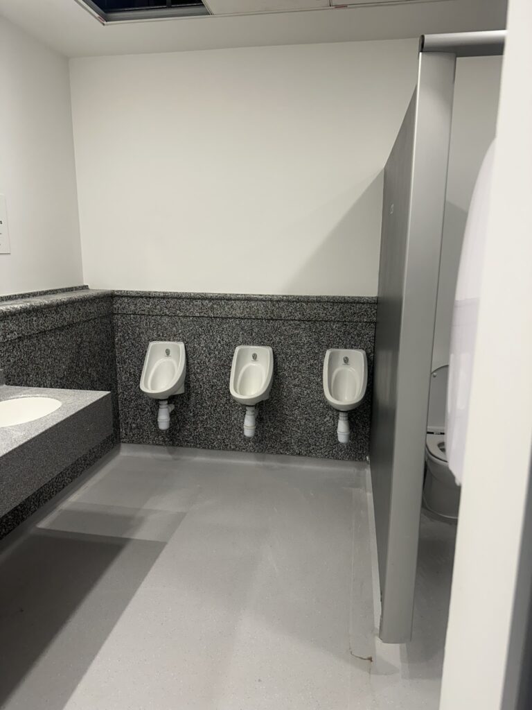 Finished commercial washroom after office fit out and after builders cleaning in Dublin.