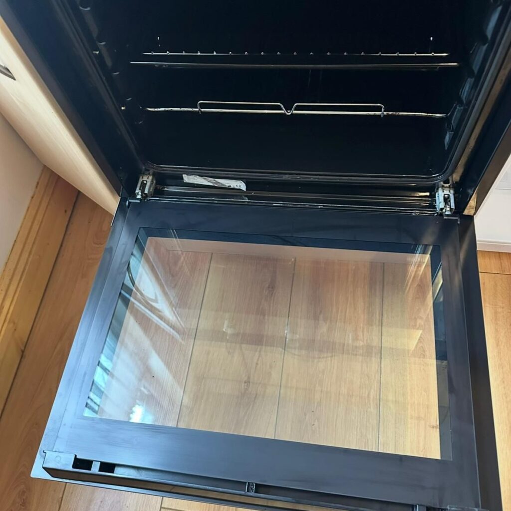Spotless oven interior after professional oven cleaning service in Dublin with grease and burnt residue fully removed.