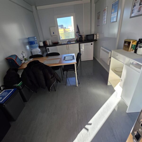 Site cabin kitchen and canteen area cleaned for Hitachi construction site Dublin
