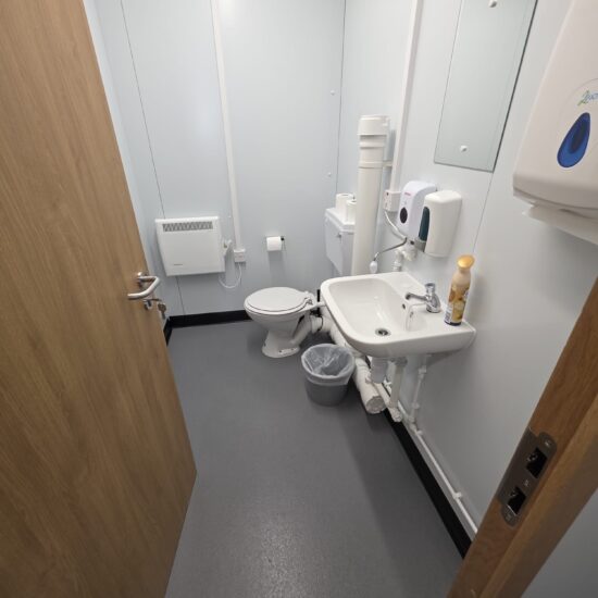 Site cabin toilet cleaned for Hitachi construction site Dublin