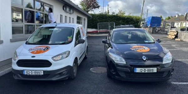 Hexaclean Solutions branded van and car in Dún Laoghaire, Foxrock, and Ballycoolin — representing Dublin’s trusted professional cleaning company for residential and commercial clients.